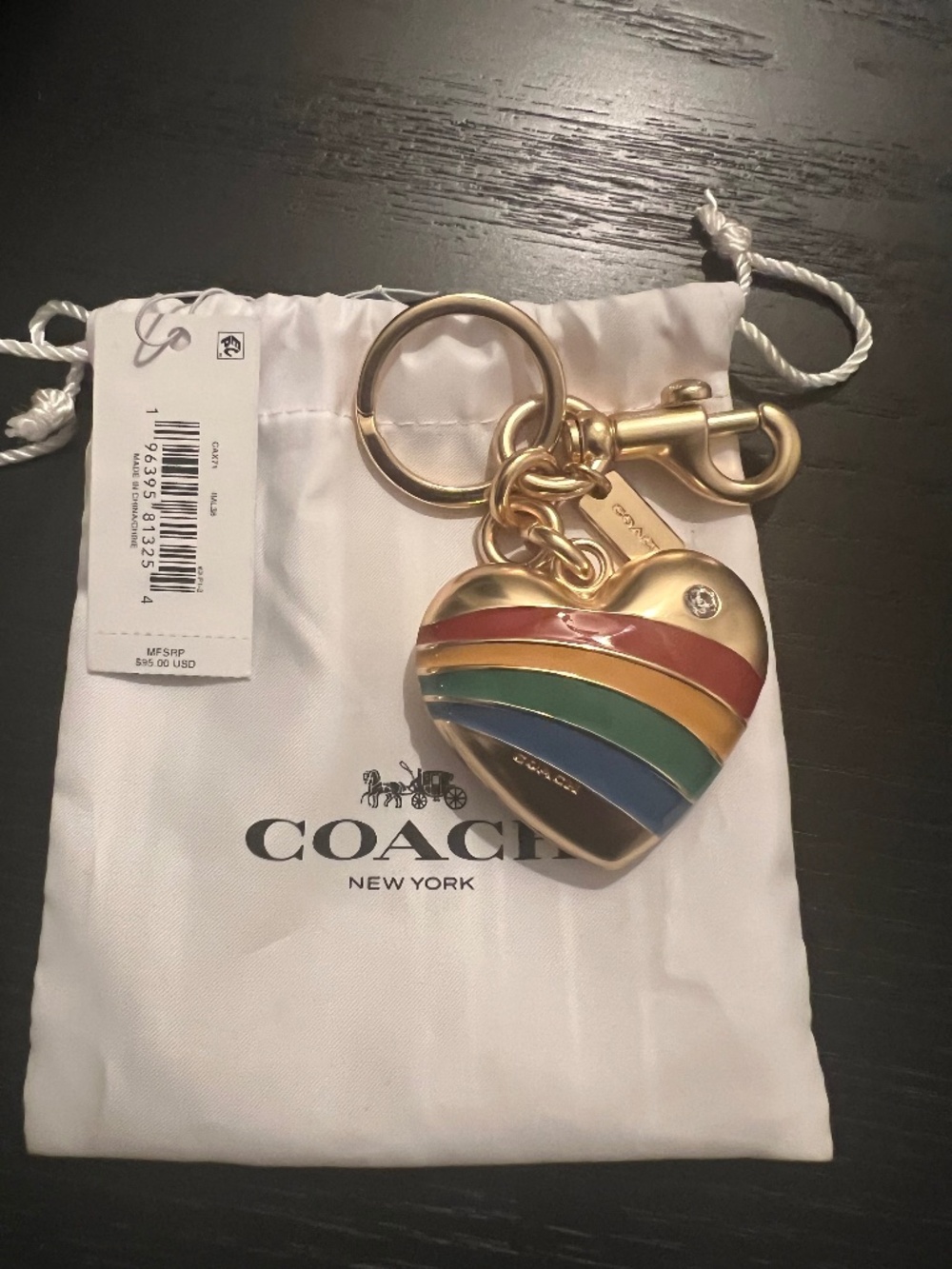 Coach Heart Keychain/Bag Charm (includes branded Coach dust bag)